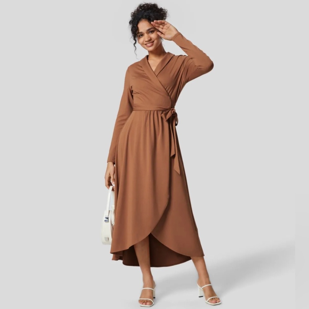 NWT Halara Shawl Collar Tie Side Midi Work Wrap Dress Size Small